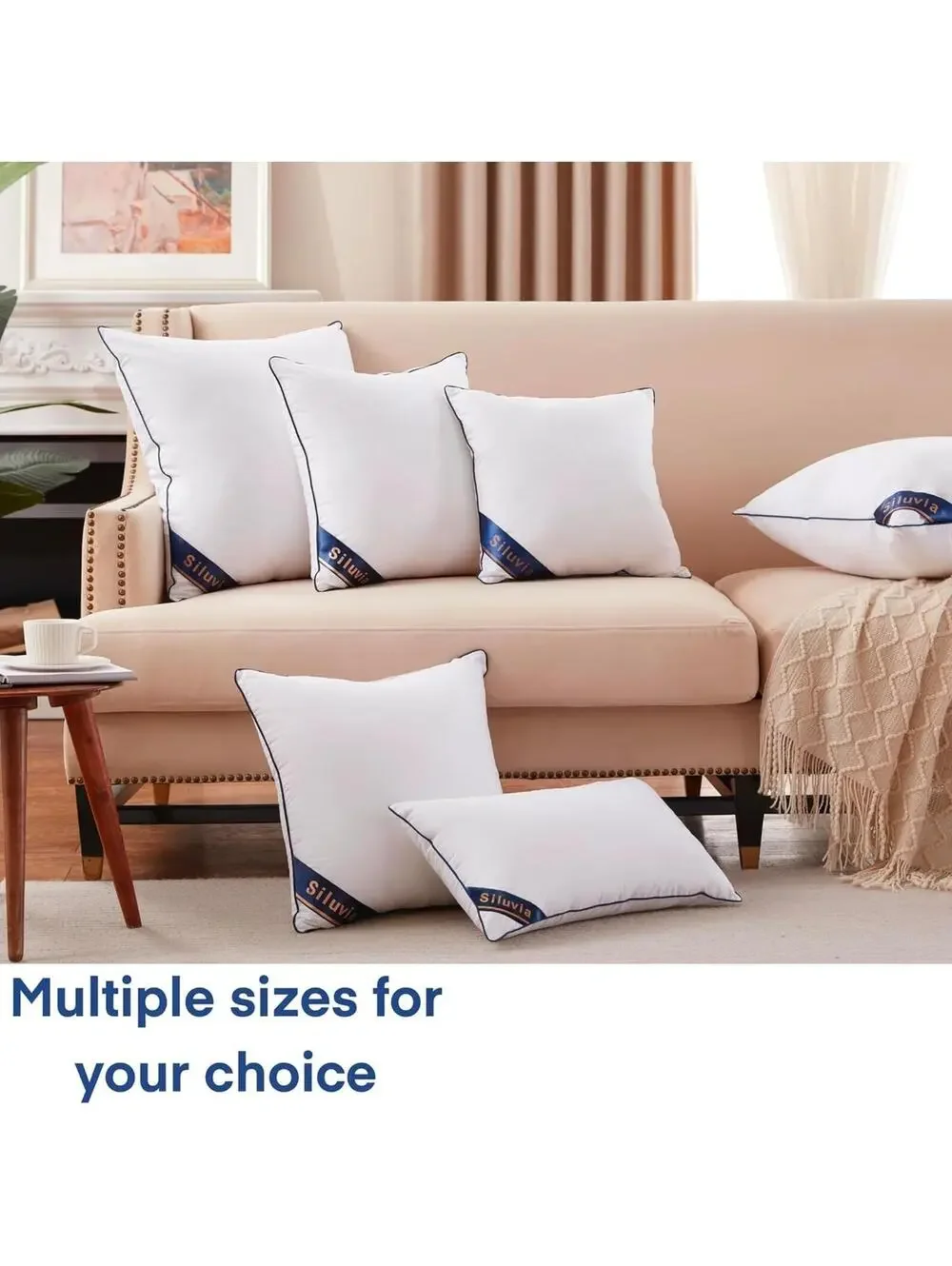 Siluvia 22x22 Pillow Insert Set of 4 Square Throw Pillow Inserts White NEW